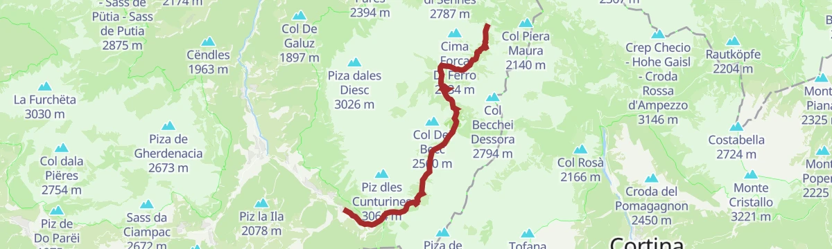 Route map: Dolomites World Heritage Geotrail II: from Armentarola to Pederü